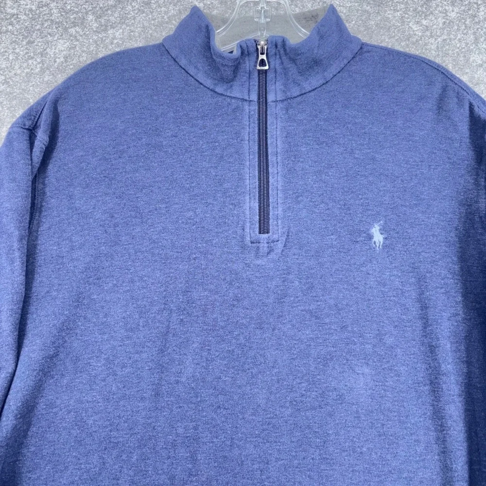 Polo Ralph Lauren Mens XL Navy Blue Heathered Quarter Zip Pullover Sweatshirt
